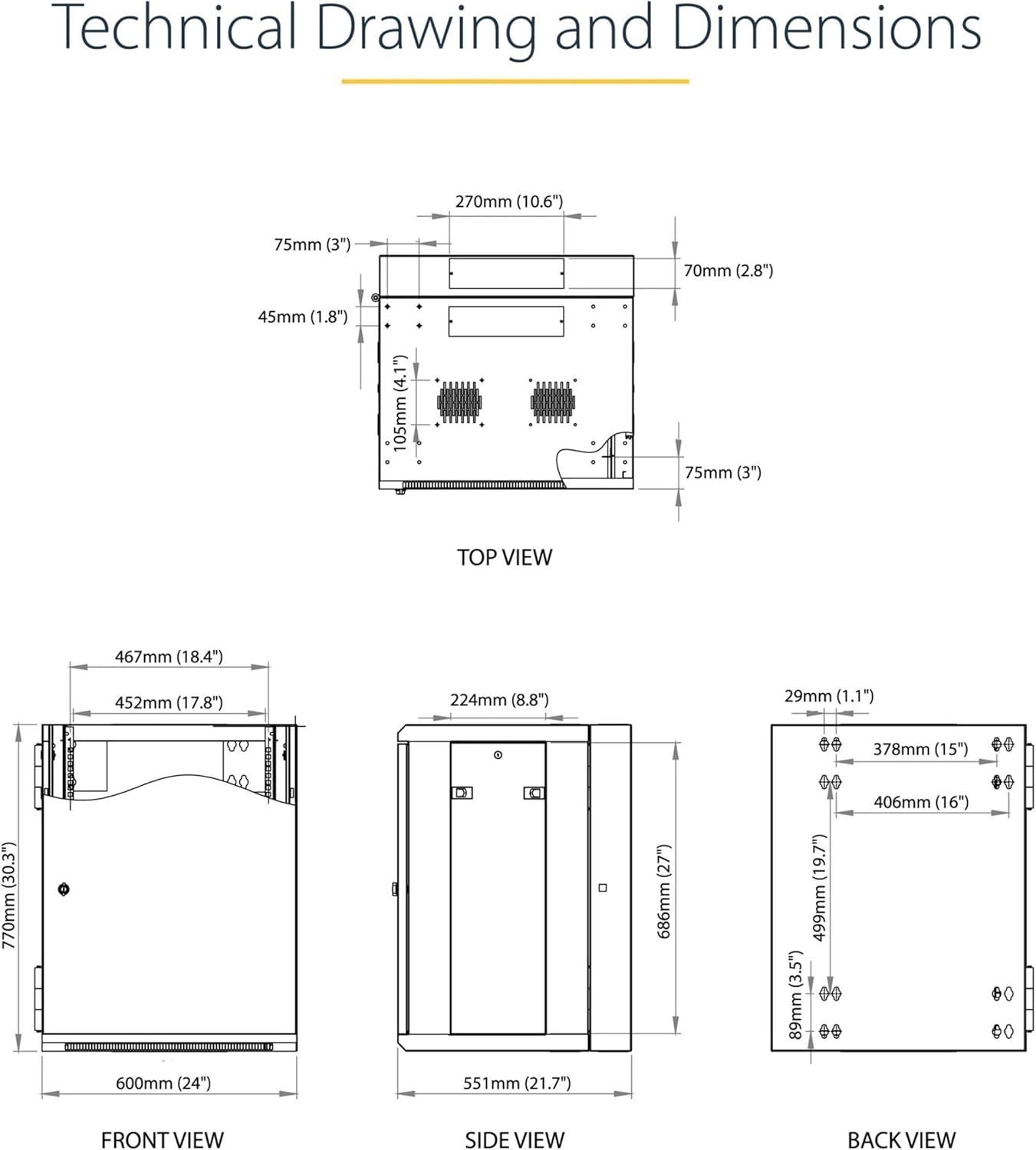 imageStarTechcom 15U 4 Post Wall Network Cabinet with 1U Shelf 19quot Wall Server Rack for IT EquipmentDataHinge Max Depth 16
