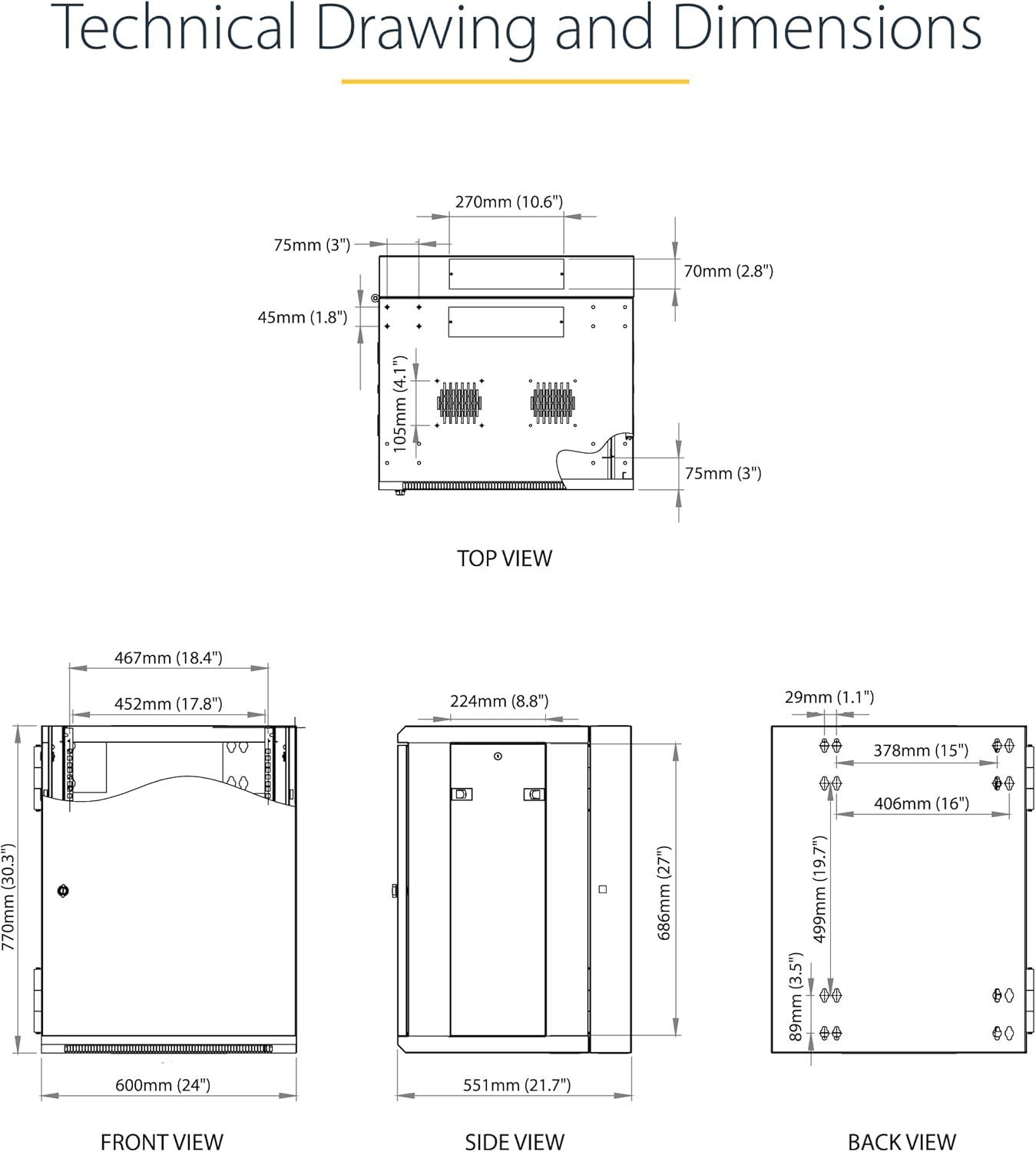 imageStarTechcom 15U 4 Post Wall Network Cabinet with 1U Shelf 19quot Wall Server Rack for IT EquipmentDataHinge Max Depth 16