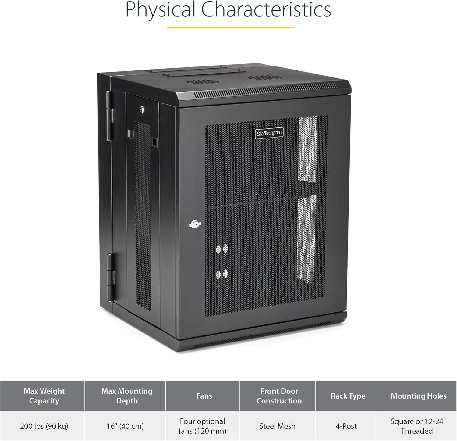 imageStarTechcom 15U 4 Post Wall Network Cabinet with 1U Shelf 19quot Wall Server Rack for IT EquipmentDataHinge Max Depth 16
