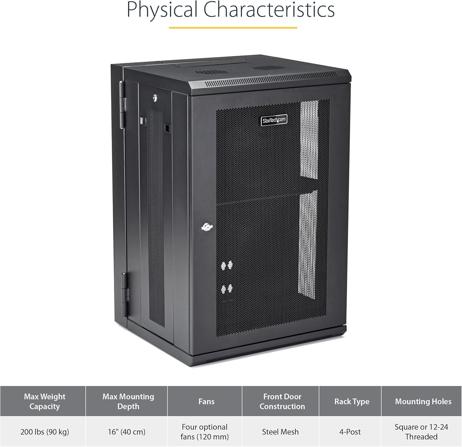 imageStarTechcom 15U 4 Post Wall Network Cabinet with 1U Shelf 19quot Wall Server Rack for IT EquipmentDataHinge Max Depth 16