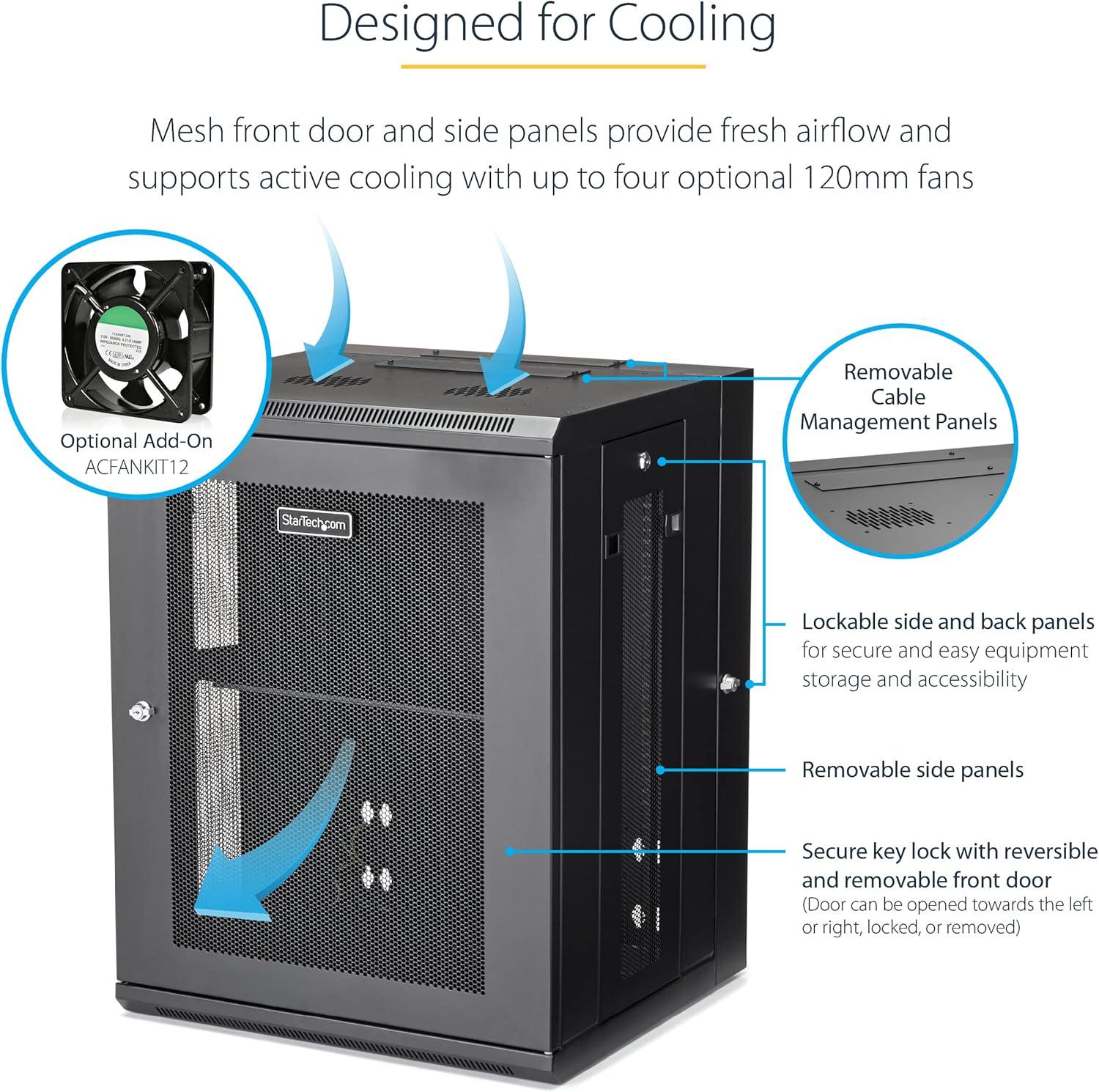 imageStarTechcom 15U 4 Post Wall Network Cabinet with 1U Shelf 19quot Wall Server Rack for IT EquipmentDataHinge Max Depth 16