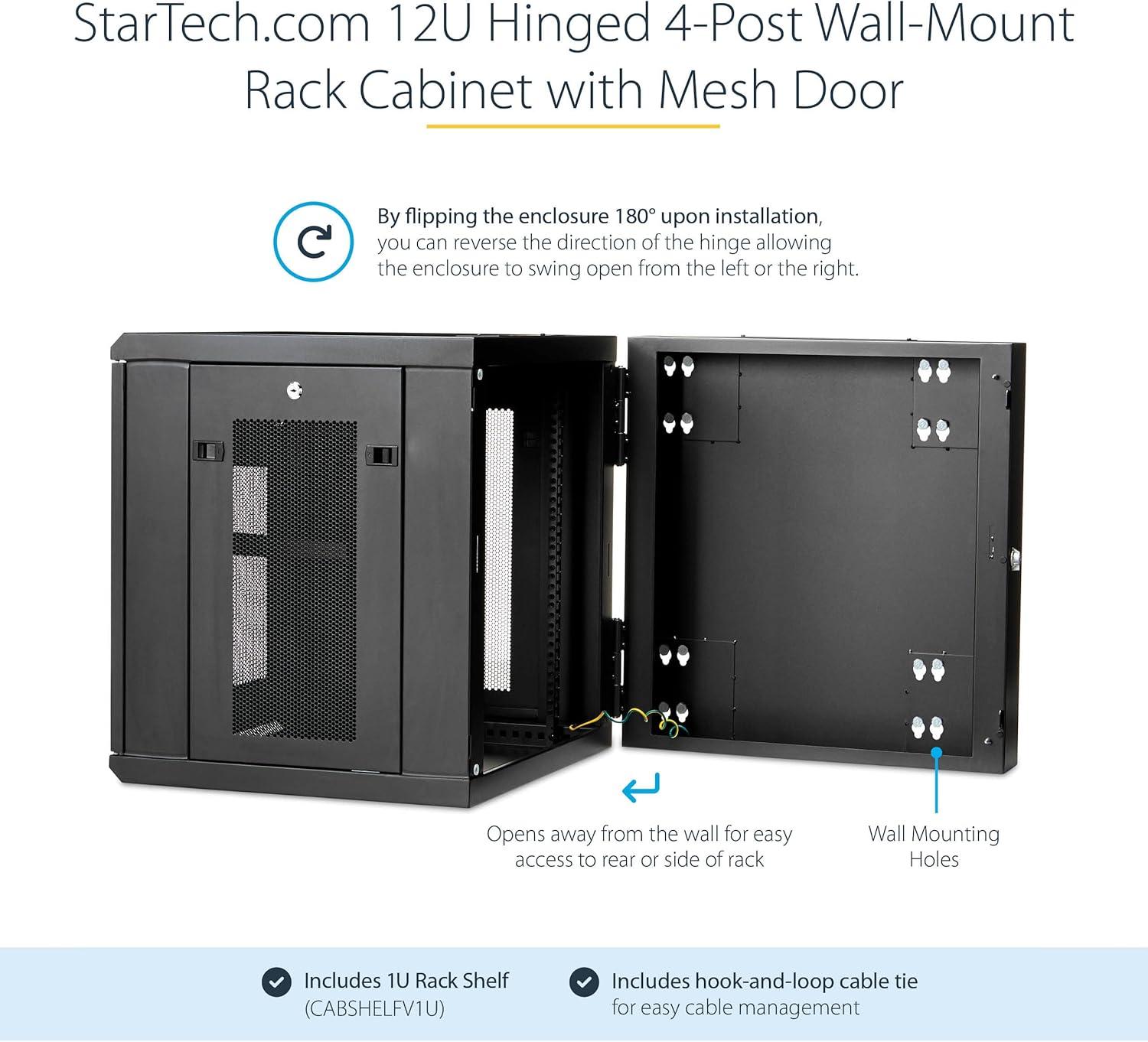 imageStarTechcom 15U 4 Post Wall Network Cabinet with 1U Shelf 19quot Wall Server Rack for IT EquipmentDataHinge Max Depth 508 cm