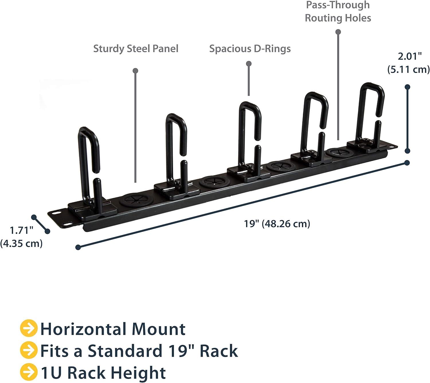 imageStarTechcom 1U 19quot Horizontal Cable Management Panel Cable Guide with Large Rings Rack Grommets CMPNL1UC1U