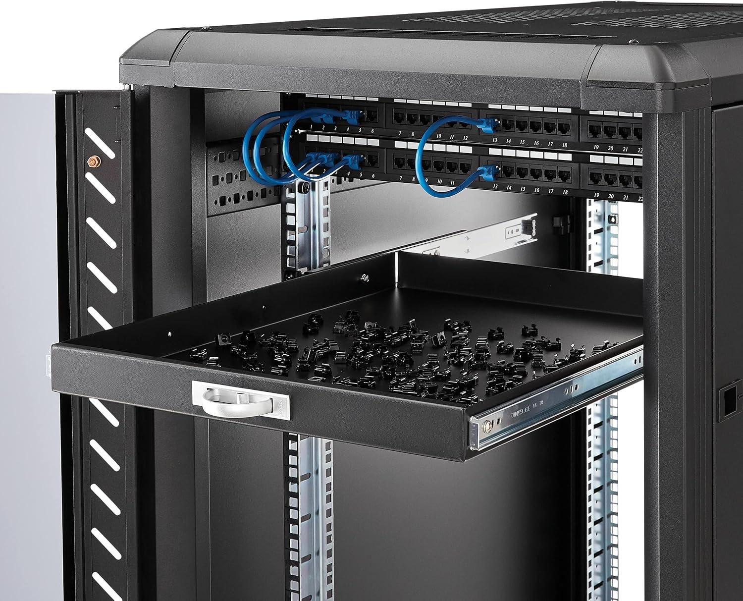 imageStarTechcom 1U Sliding Keyboard Tray for Server Rack Mounting 25kg 56cm Deep Steel Sliding Drawer for AV Equipment Rack 19quot Network SLIDESHELFD550 mm