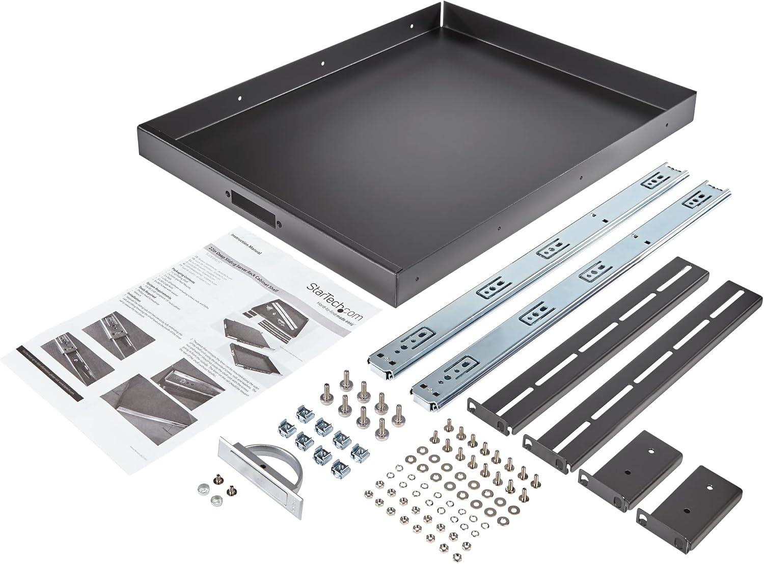 imageStarTechcom 1U Sliding Keyboard Tray for Server Rack Mounting 25kg 56cm Deep Steel Sliding Drawer for AV Equipment Rack 19quot Network SLIDESHELFD550 mm