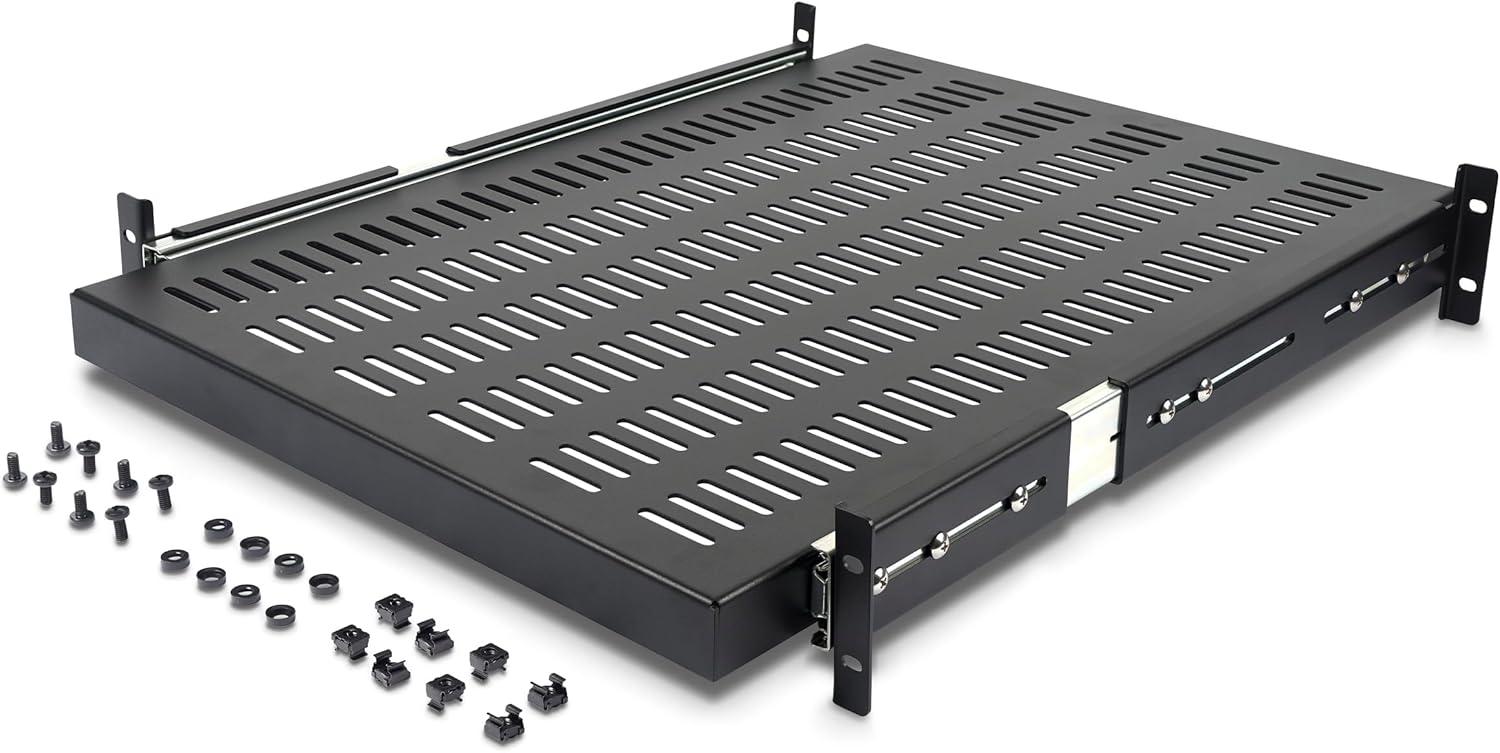 imageStarTechcom 1U Sliding Keyboard Tray for Server Rack Mounting 25kg 56cm Deep Steel Sliding Drawer for AV Equipment Rack 19quot Network SLIDESHELFD610 mm
