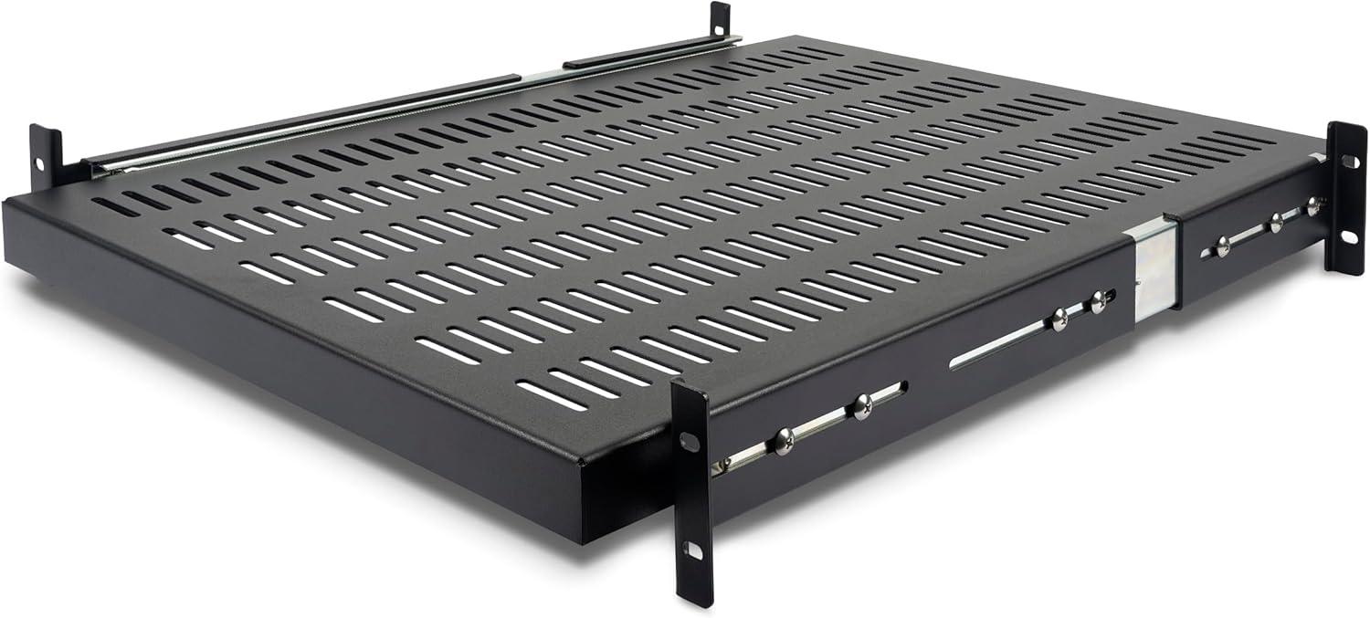imageStarTechcom 1U Sliding Keyboard Tray for Server Rack Mounting 25kg 56cm Deep Steel Sliding Drawer for AV Equipment Rack 19quot Network SLIDESHELFD610 mm
