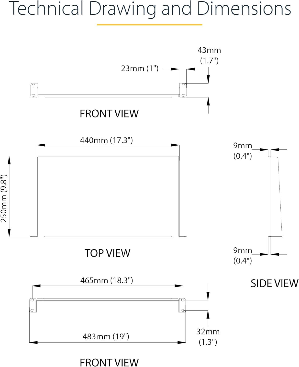 imageStarTechcom 2U 22quot Server Rack Shelf Cantilever Rack Mount Shelf Server CabinetNetwork Rack Shelf Max 22kg CABSHELF22V250 mm