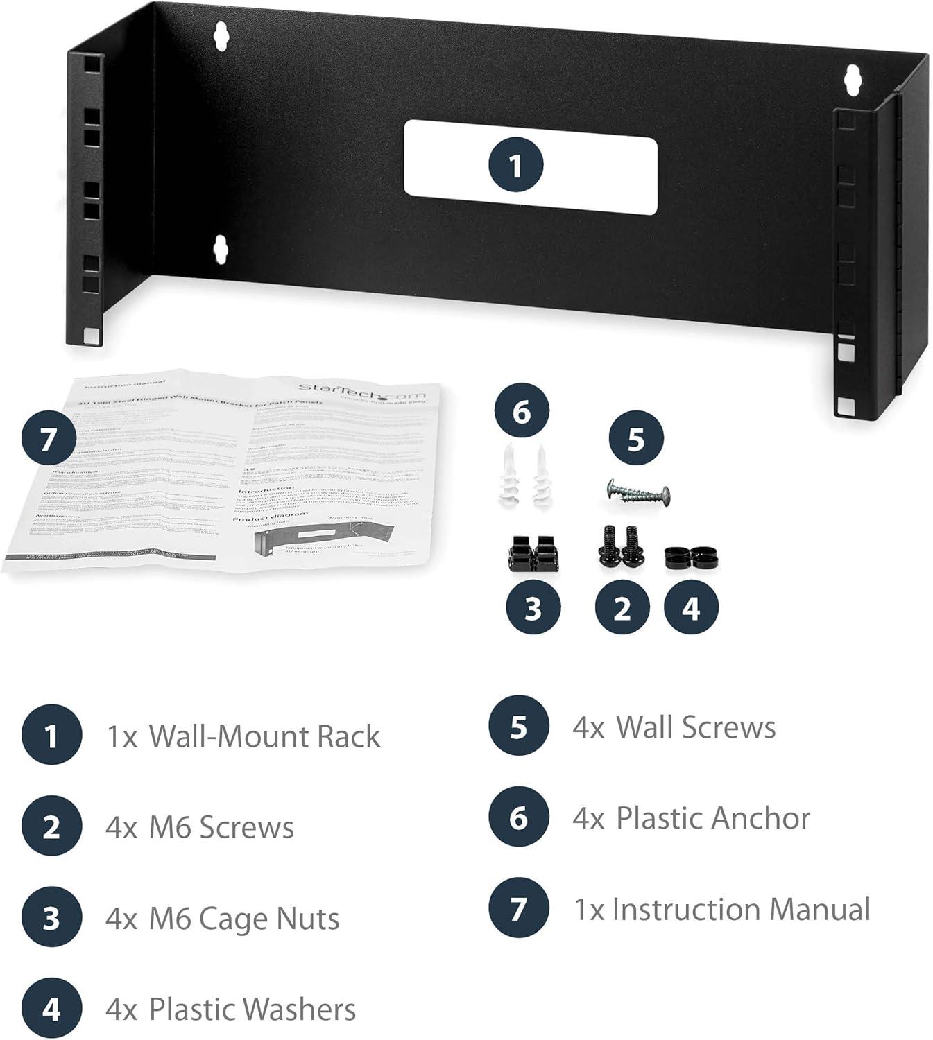 imageStarTechcom 4U 19quot Hinged Patch Panel Wall Mount Bracket Wall Rack Depth 6quot Wall Mount Equipment Rack Network Patch Panel Max 15kg WALLMOUNTH44U