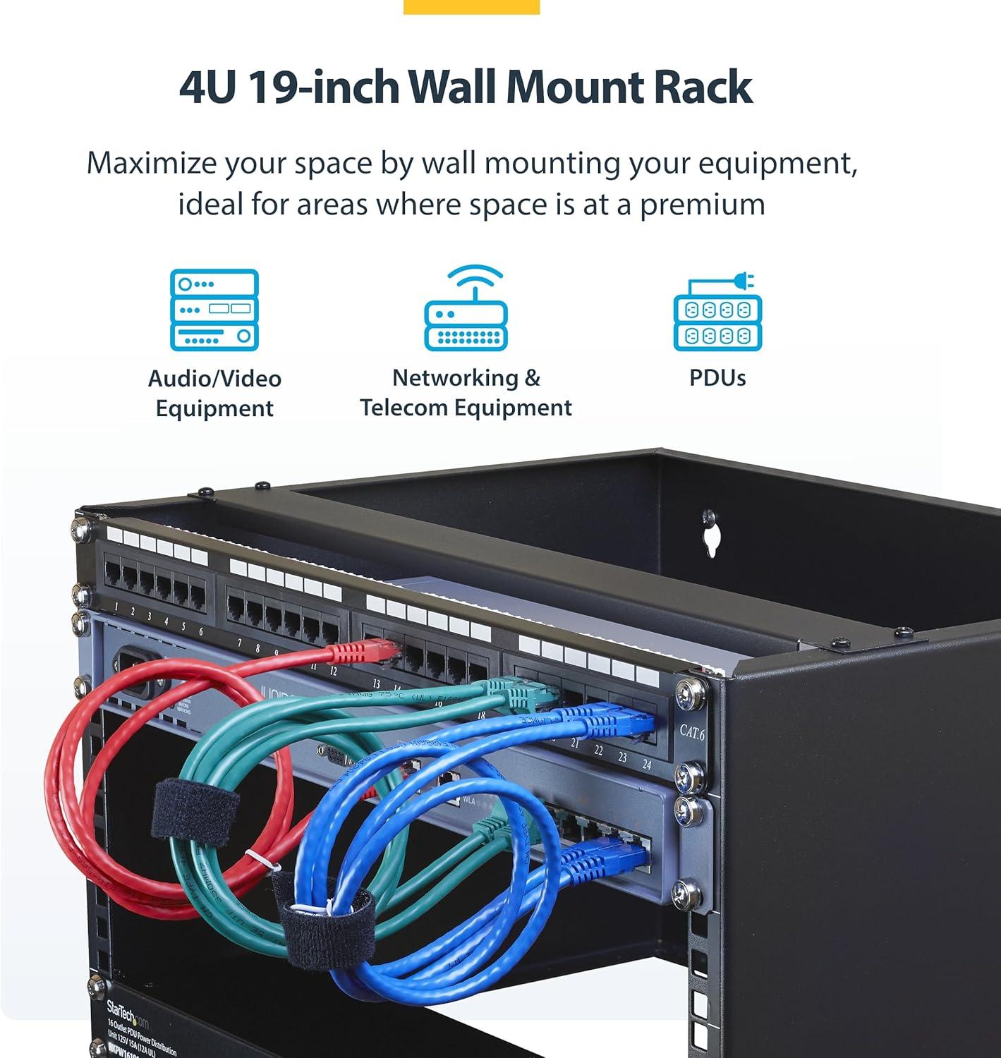 imageStarTechcom 4U 19quot Hinged Patch Panel Wall Mount Bracket Wall Rack Depth 6quot Wall Mount Equipment Rack Network Patch Panel Max 15kg WALLMOUNTH44U