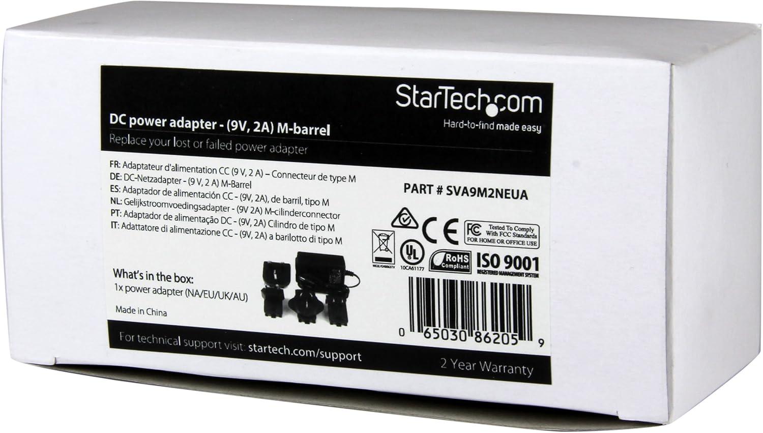 imageStarTechcom Adaptateur secteur de rechange Bloc dalimentation CC 9V 2A SVA9M2NEUA