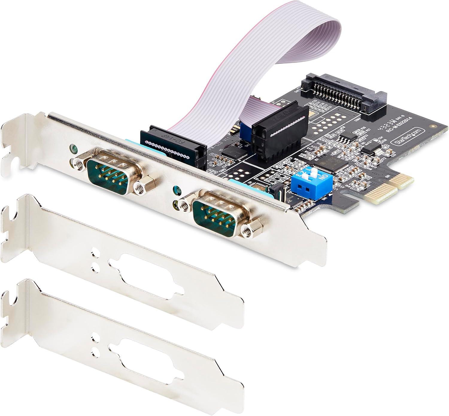 imageStarTechcom Carte Srie PCI Express 2 Ports AdaptateurCarte PCIe 2 Ports vers RS232RS422RS485 DB9 Support BasProfil Inclus UART 16C1050 TAA Protection ESD 2S232422485PCCARD2Port