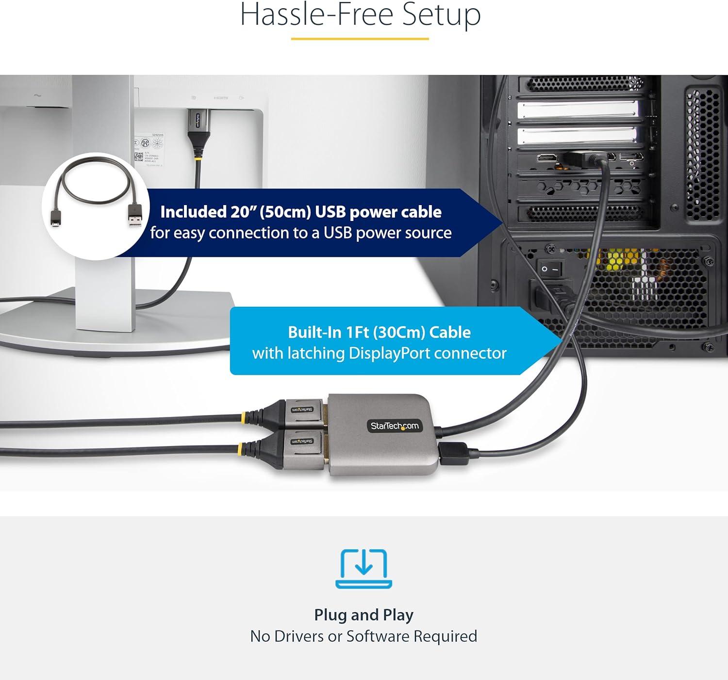 imageStarTechcom DisplayPort 14 Splitter for Two Monitors DP to 2x DP Adapter for Multiple Monitors MST Hub for PC 5K 60Hz Builtin ExtraLong Cable Windows Only MST14DP122DP2 x DP 14
