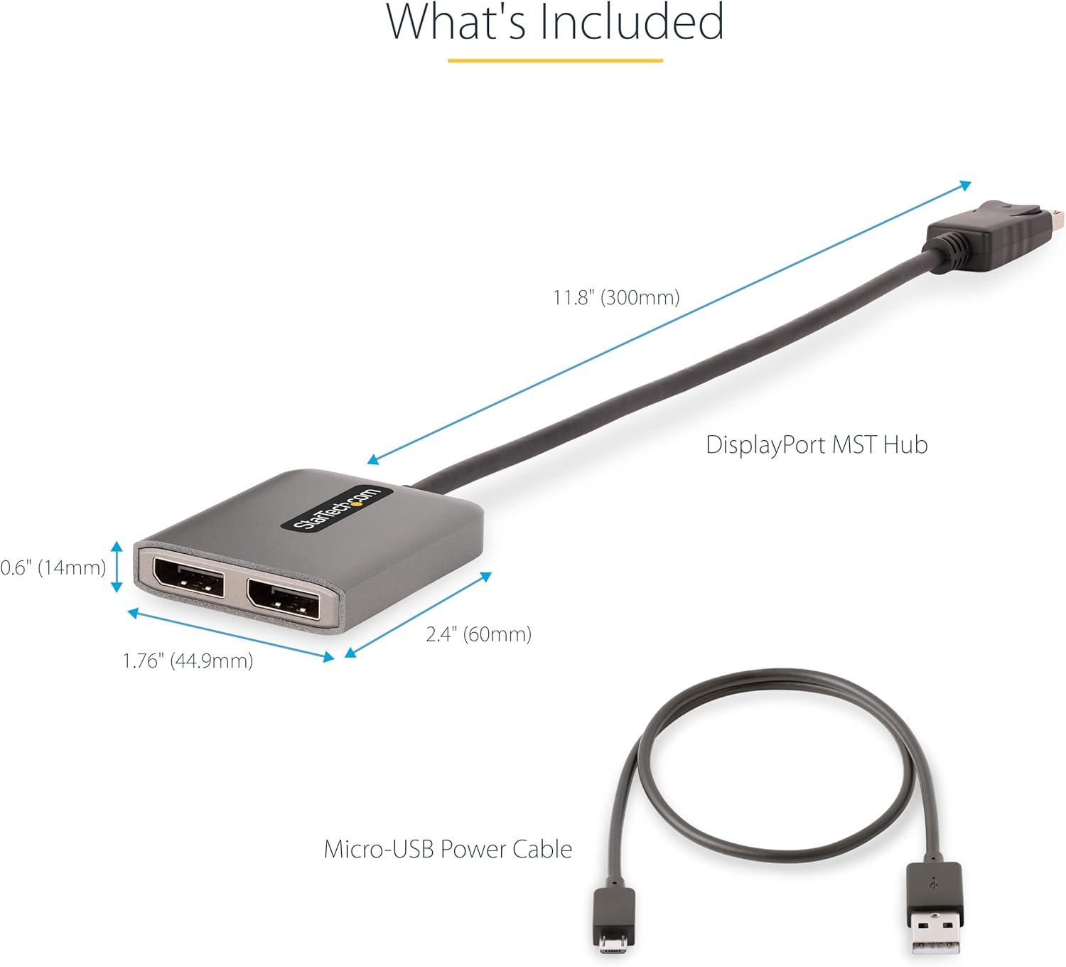 imageStarTechcom DisplayPort 14 Splitter for Two Monitors DP to 2x DP Adapter for Multiple Monitors MST Hub for PC 5K 60Hz Builtin ExtraLong Cable Windows Only MST14DP122DP2 x DP 14