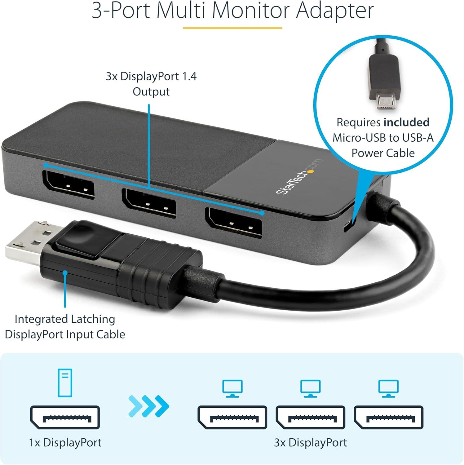 imageStarTechcom DisplayPort 14 Splitter for Two Monitors DP to 2x DP Adapter for Multiple Monitors MST Hub for PC 5K 60Hz Builtin ExtraLong Cable Windows Only MST14DP122DP3 x DP 14
