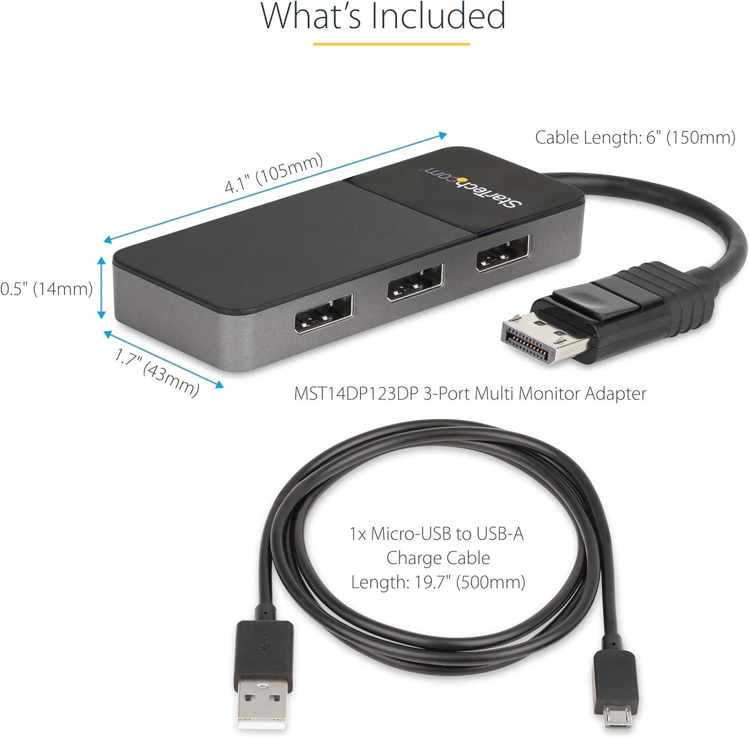 imageStarTechcom DisplayPort 14 Splitter for Two Monitors DP to 2x DP Adapter for Multiple Monitors MST Hub for PC 5K 60Hz Builtin ExtraLong Cable Windows Only MST14DP122DP3 x DP 14