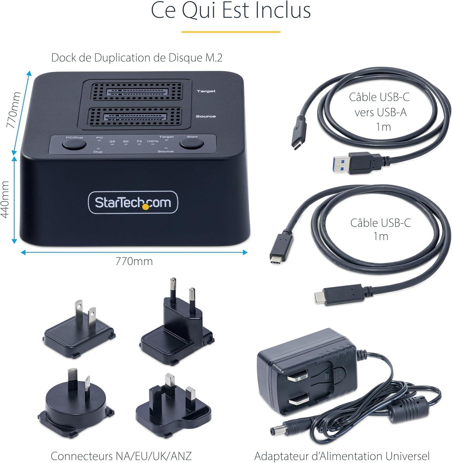 imageStarTechcom Duplicateur de Disque M2 NVMe 11 ClonageCopie Autonome de SSD M2 Jusqu 90GoMin Station daccueil de Disque Dur M2 USB 32 20 Gbps Deux Baies Cbles USBCA Inclus