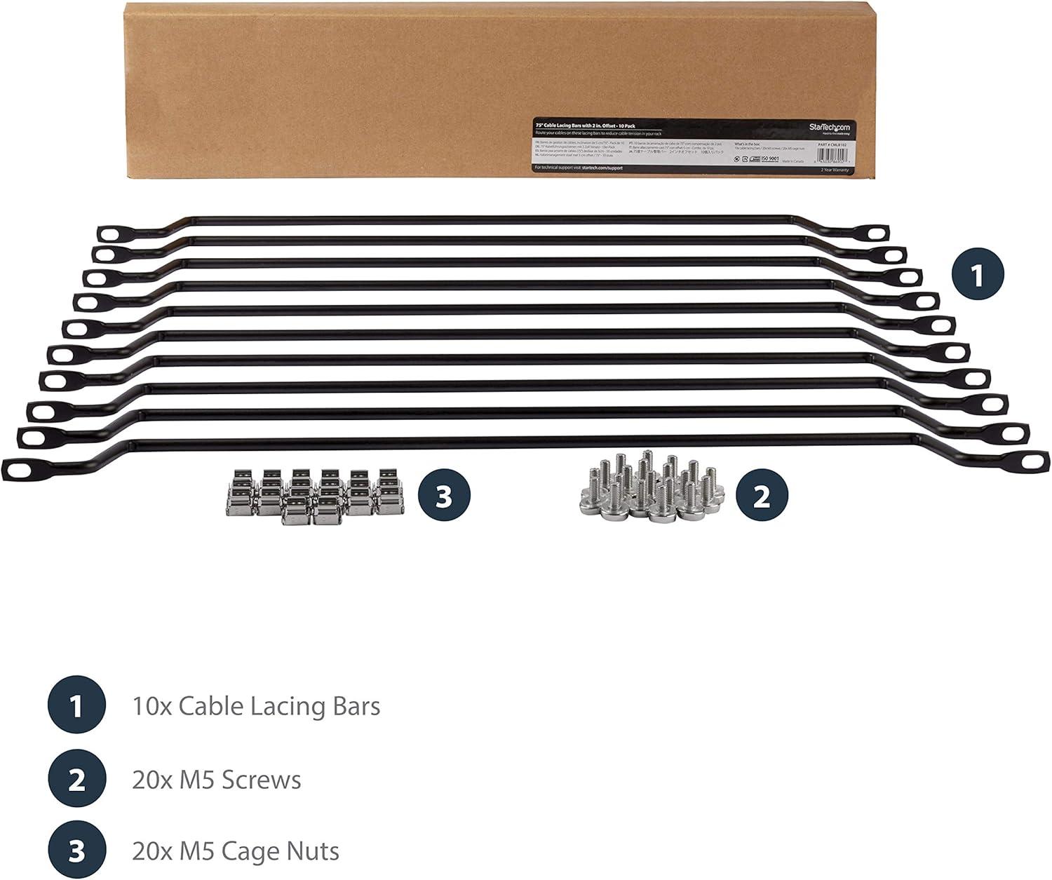 imageStarTechcom Horizontal Bar for Cable Management with Offset 2quot Lacing Bar for Server Rack Pack of 10 CMLB1022 Inch offset
