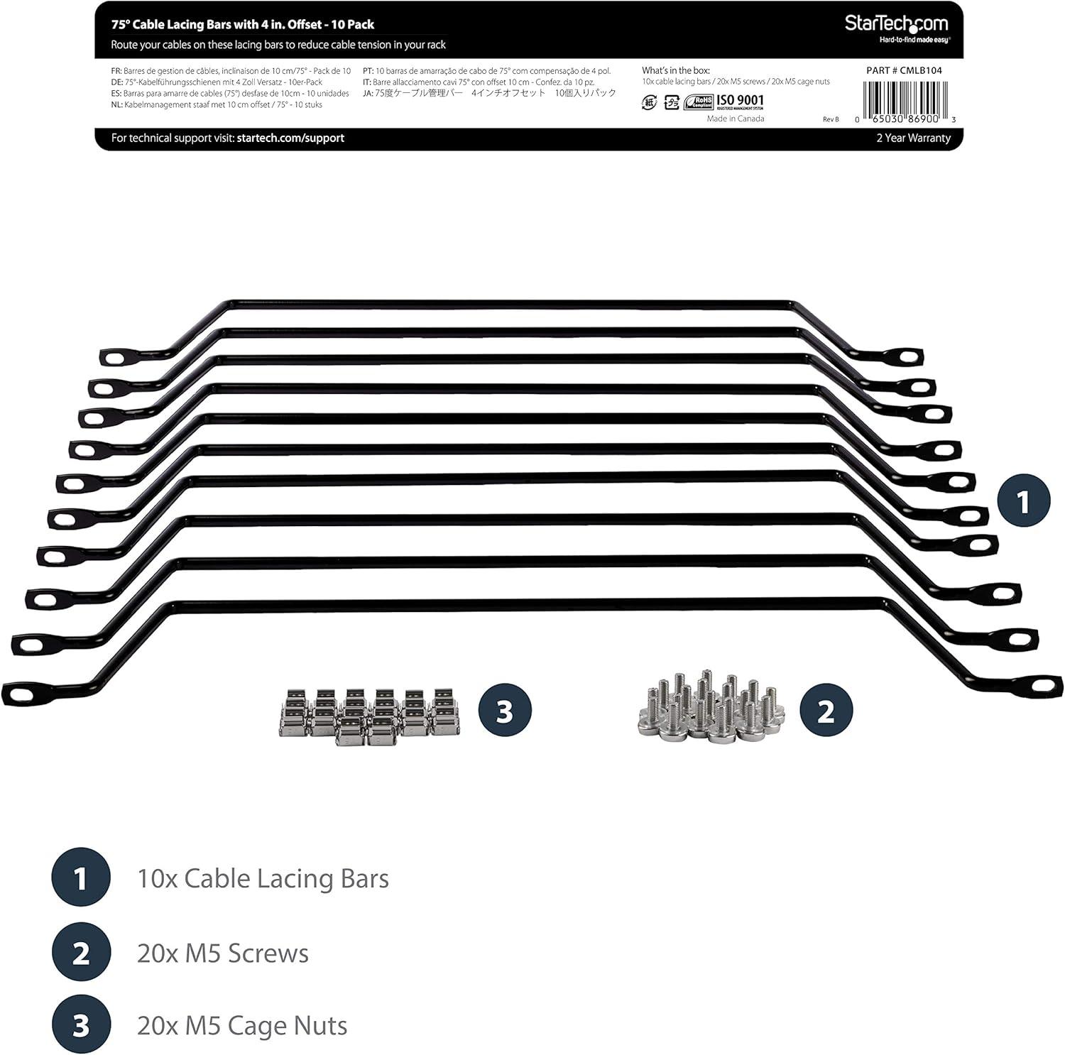imageStarTechcom Horizontal Bar for Cable Management with Offset 2quot Lacing Bar for Server Rack Pack of 10 CMLB1024 Inch offset