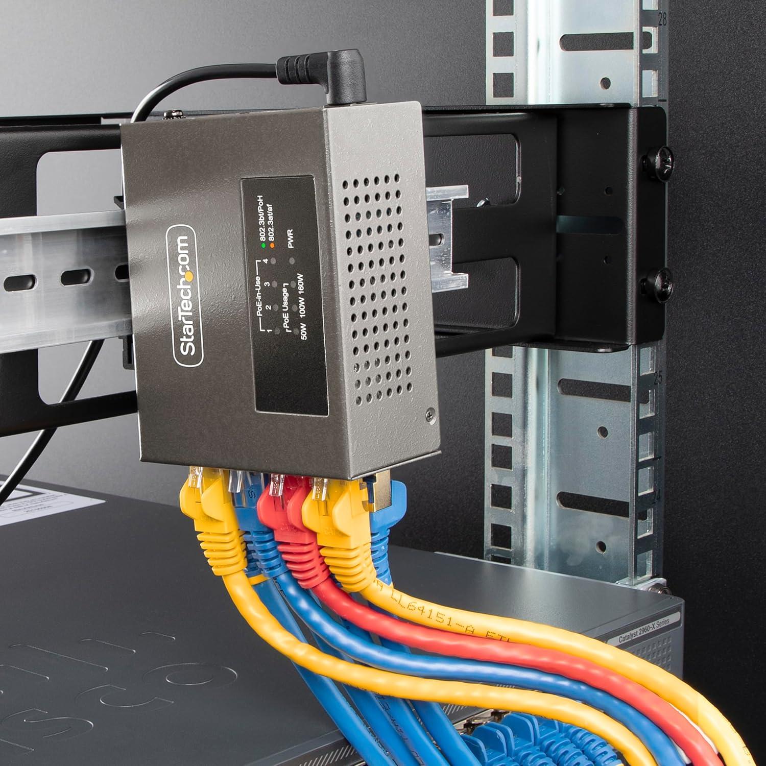 imageStarTechcom Injecteur PoE MultiGigabit 4 Ports Ethernet 525G NBASET PoEPoEPoE 8023af8023at8023bt Montage MuralRail DIN Non Gr AS445CPOEINJECTOR