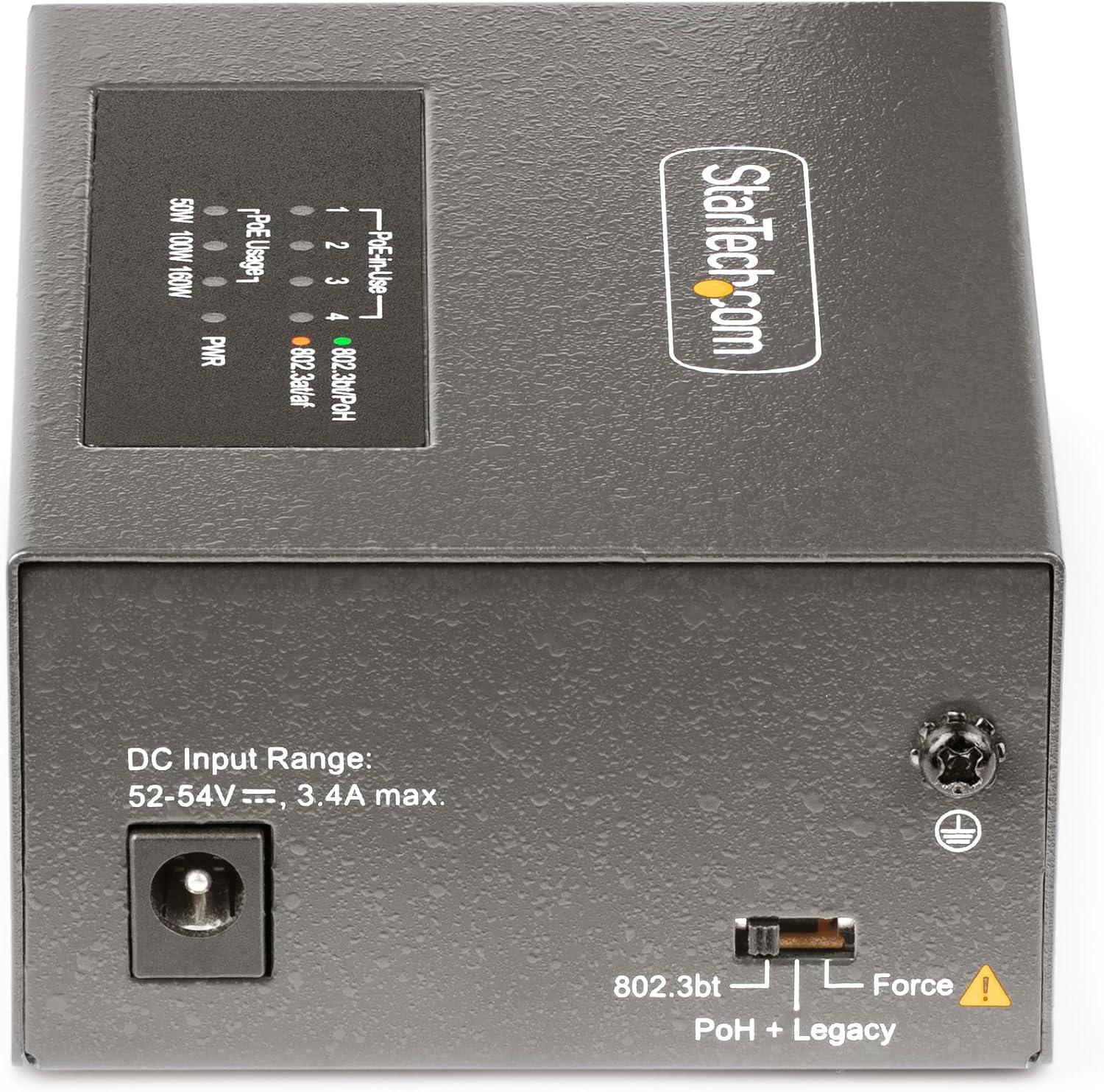 imageStarTechcom Injecteur PoE MultiGigabit 4 Ports Ethernet 525G NBASET PoEPoEPoE 8023af8023at8023bt Montage MuralRail DIN Non Gr AS445CPOEINJECTOR