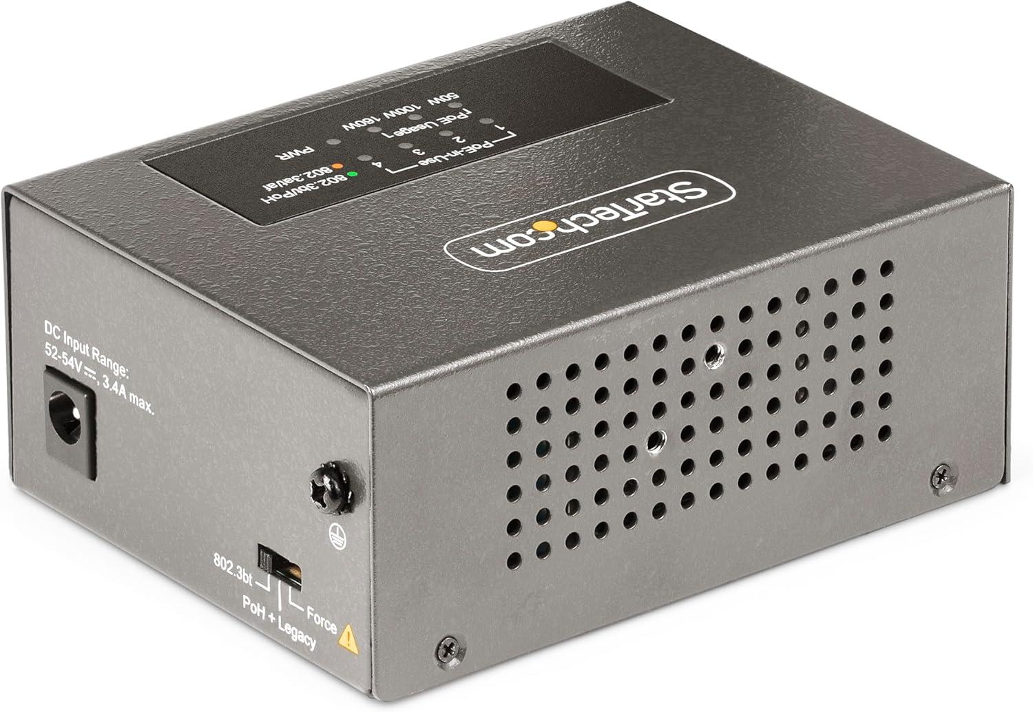 imageStarTechcom Injecteur PoE MultiGigabit 4 Ports Ethernet 525G NBASET PoEPoEPoE 8023af8023at8023bt Montage MuralRail DIN Non Gr AS445CPOEINJECTOR