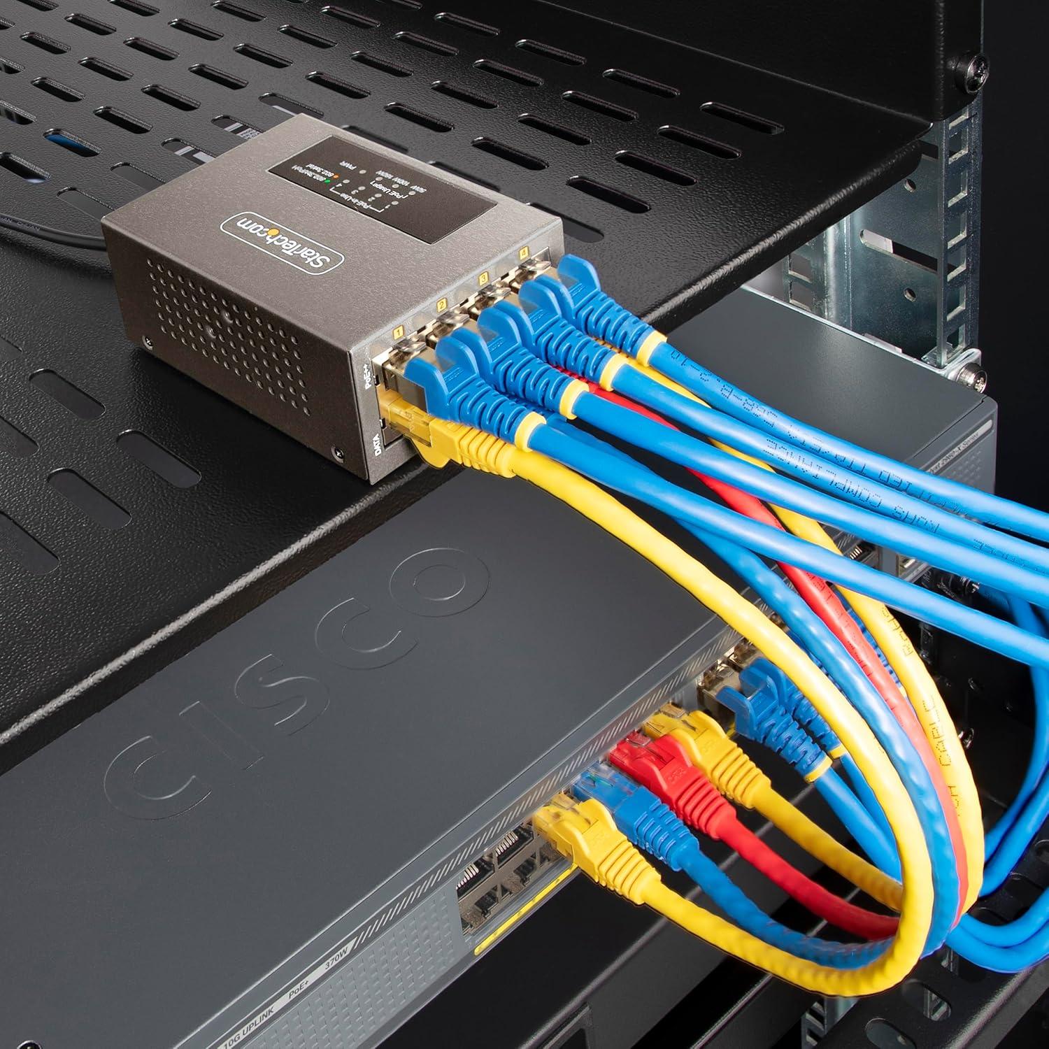 imageStarTechcom Injecteur PoE MultiGigabit 4 Ports Ethernet 525G NBASET PoEPoEPoE 8023af8023at8023bt Montage MuralRail DIN Non Gr AS445CPOEINJECTOR