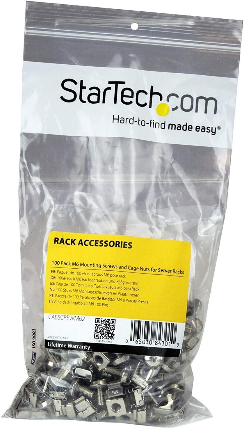 imageStarTechcom M5 Cage Nut M5 Screw Pack of 50 Cage Nuts and M5x12 Mounting Screws for Rack and Server Cabinet Black CABSCREWM5BSilver Cage Nuts Mounting Screws