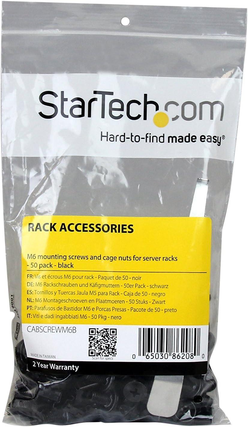 imageStarTechcom M6 Cage Nut M6 Screw Pack of 50 Cage Nuts and M6x12 Mounting Screws for Rack and Server Cabinet Black CABSCREWM6BBlack