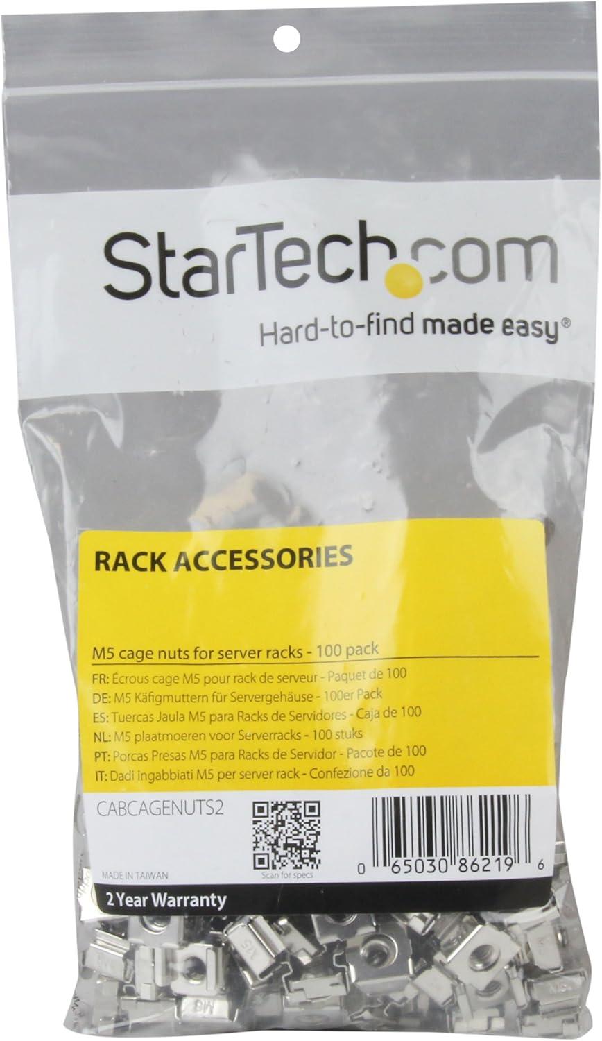 imageStarTechcom M6 Cage Nut M6 Screw Pack of 50 Cage Nuts and M6x12 Mounting Screws for Rack and Server Cabinet Black CABSCREWM6BSilver