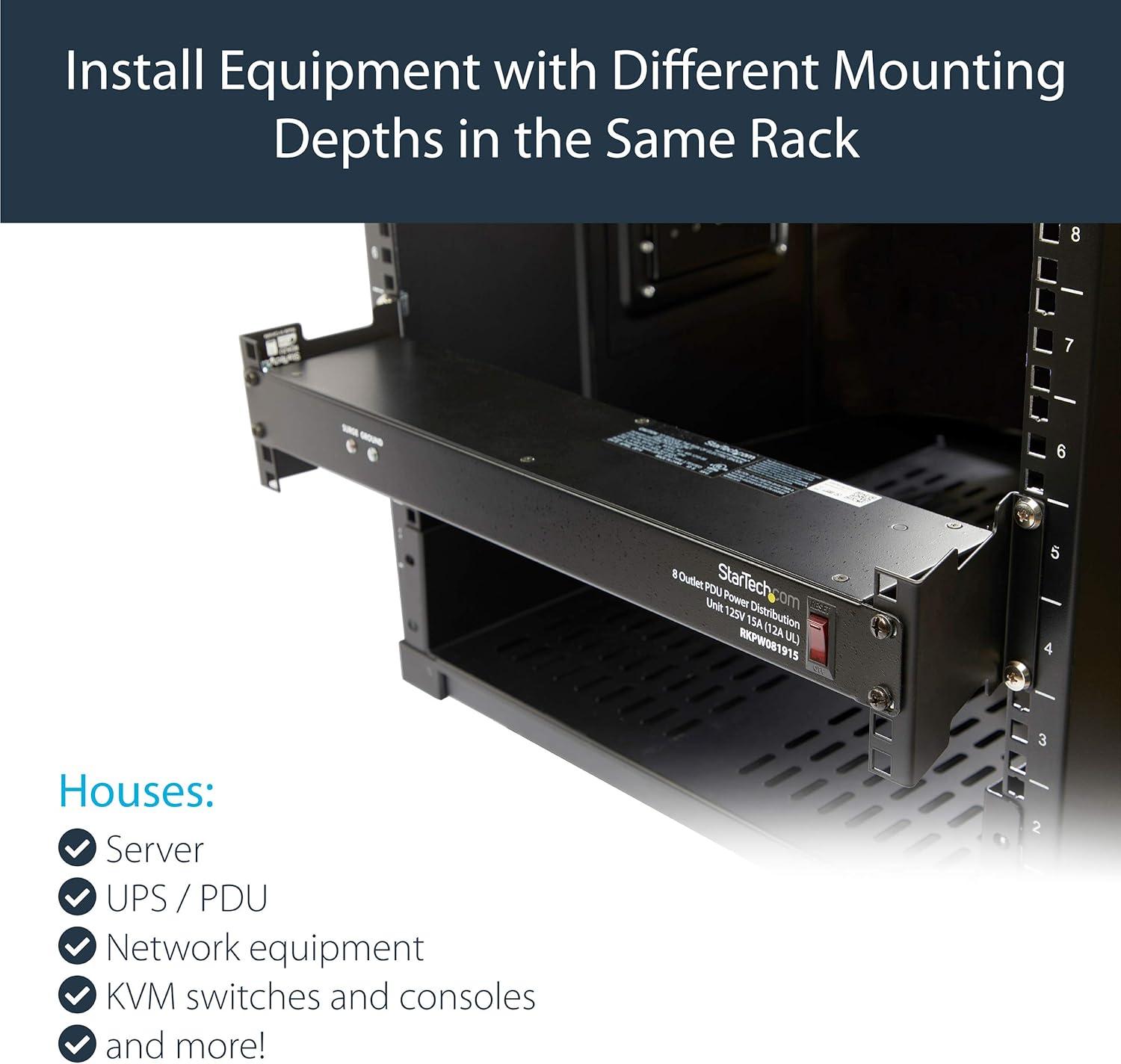 imageStarTechcom Server Rack Depth Extension 2U 10cm TAA Compliant Recessed Rack Adapter Rack Mount Adapter Kit Network Rack Extension RDA1U2U