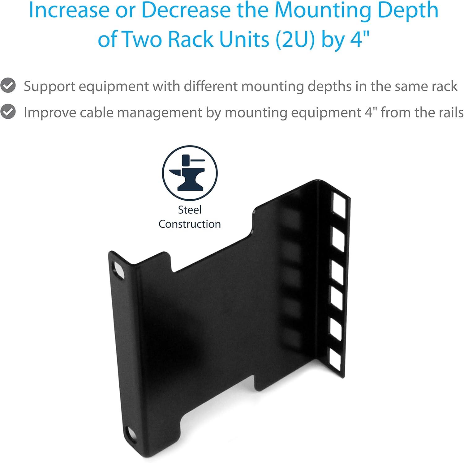 imageStarTechcom Server Rack Depth Extension 2U 10cm TAA Compliant Recessed Rack Adapter Rack Mount Adapter Kit Network Rack Extension RDA1U2U