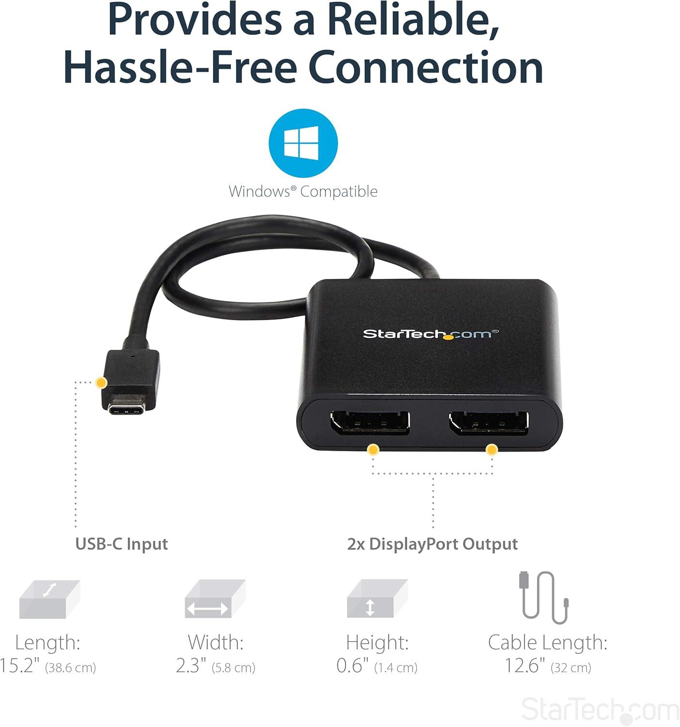 imageStarTechcom USBC to Dual DisplayPort 12 Adapter USBC Hub MultiMonitor MST Dual Display 4K 30Hz1080p 60Hz DP ExtenderSplitter for Laptop Builtin Cable MSTCDP122DPUSBC DP 12