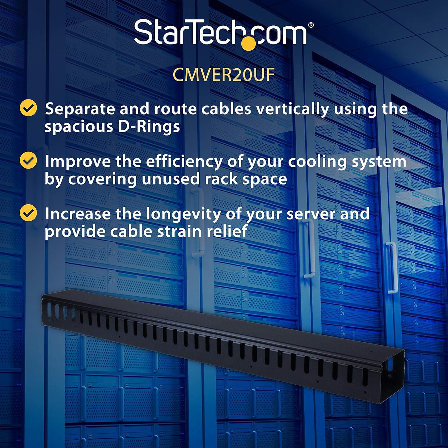 imageStarTechcom Vertical Cable Management for Server Rack Pass Cables DRing Cable Management for Data Centers Cable Management Panel Cable Organizer Brewing BayCMVER40UDWith notched duct 09 m