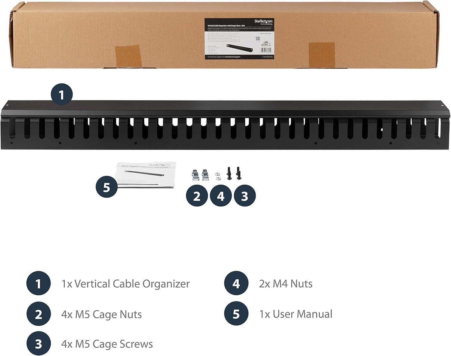 imageStarTechcom Vertical Cable Management for Server Rack Pass Cables DRing Cable Management for Data Centers Cable Management Panel Cable Organizer Brewing BayCMVER40UDWith notched duct 09 m