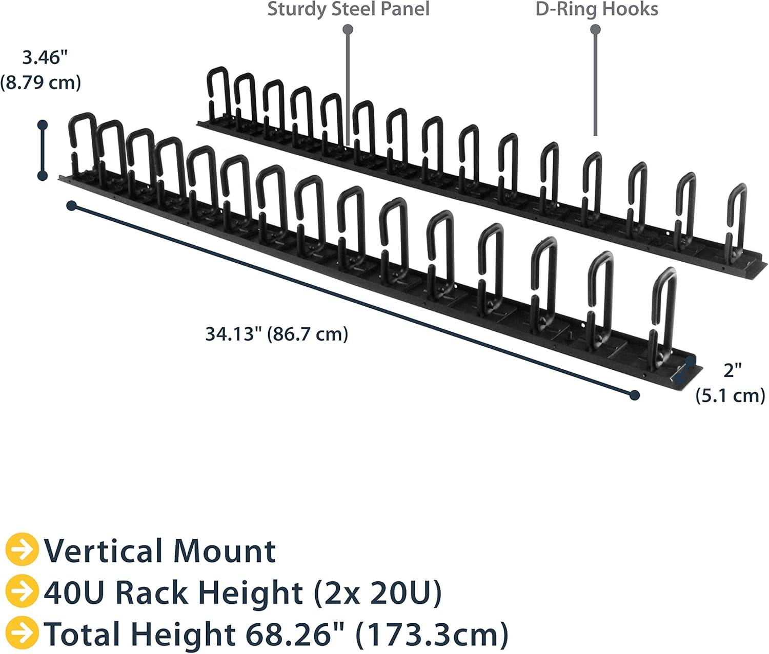 imageStarTechcom Vertical Cable Management for Server Rack Pass Cables DRing Cable Management for Data Centers Cable Management Panel Cable Organizer Brewing BayCMVER40UDWith rings 18 m
