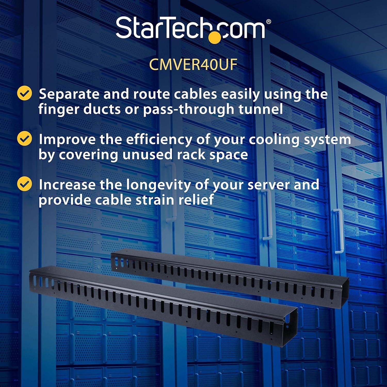 imageStarTechcom Vertical Cable Management for Server Rack Pass Cables DRing Cable Management for Data Centers Cable Management Panel Cable Organizer Brewing BayCMVER40UDWith Notched Duct 18 m