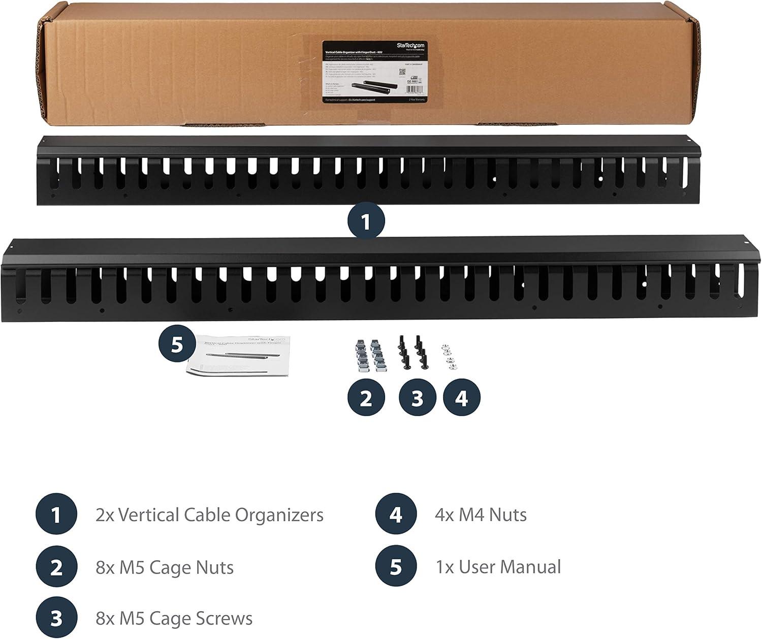 imageStarTechcom Vertical Cable Management for Server Rack Pass Cables DRing Cable Management for Data Centers Cable Management Panel Cable Organizer Brewing BayCMVER40UDWith Notched Duct 18 m