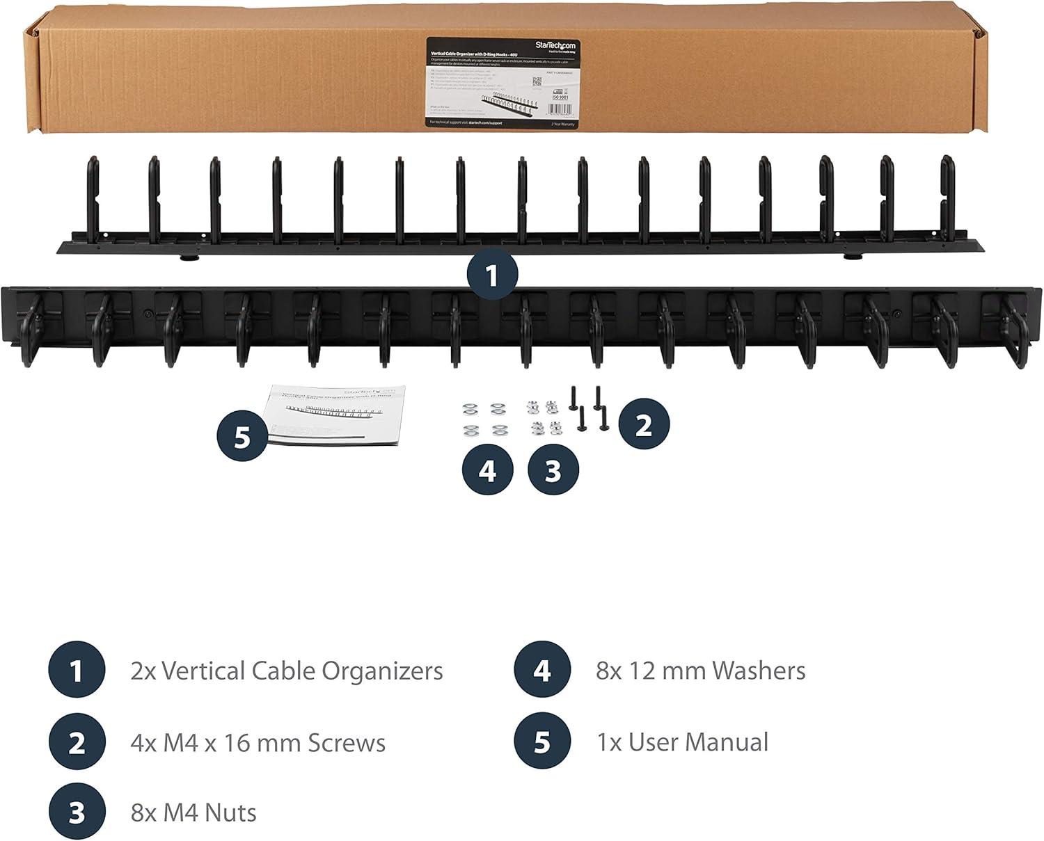 imageStarTechcom Vertical Cable Management for Server Rack Pass Cables DRing Cable Management for Data Centers Cable Management Panel Cable Organizer Brewing BayCMVER40UDWith rings 18 m
