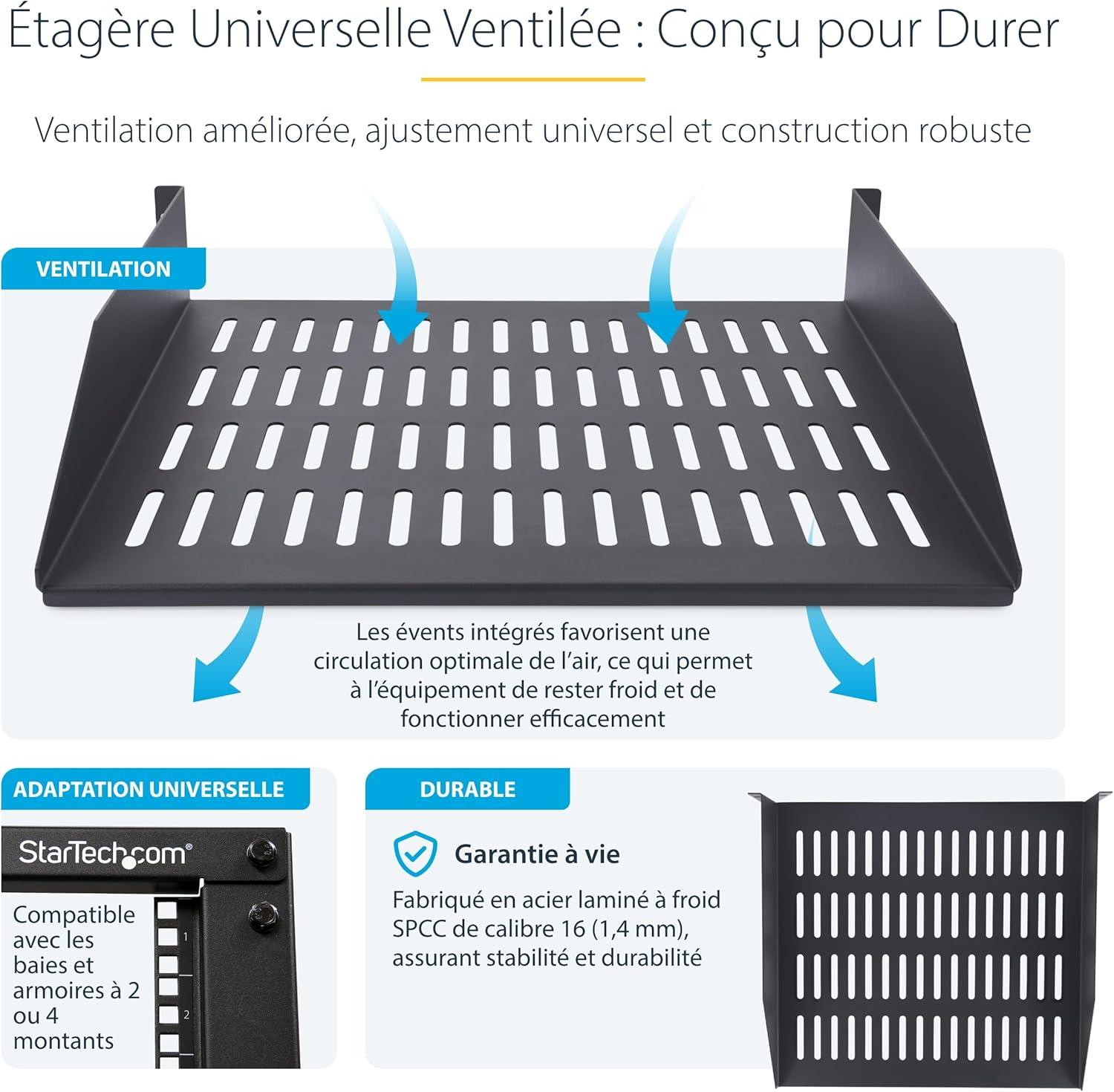 imageStarTechcom tagre 2U Ventile pour Rack Serveur Profondeur de Montage 415cm Plateau pour RackArmoire 19quot Max 20kg400 mm