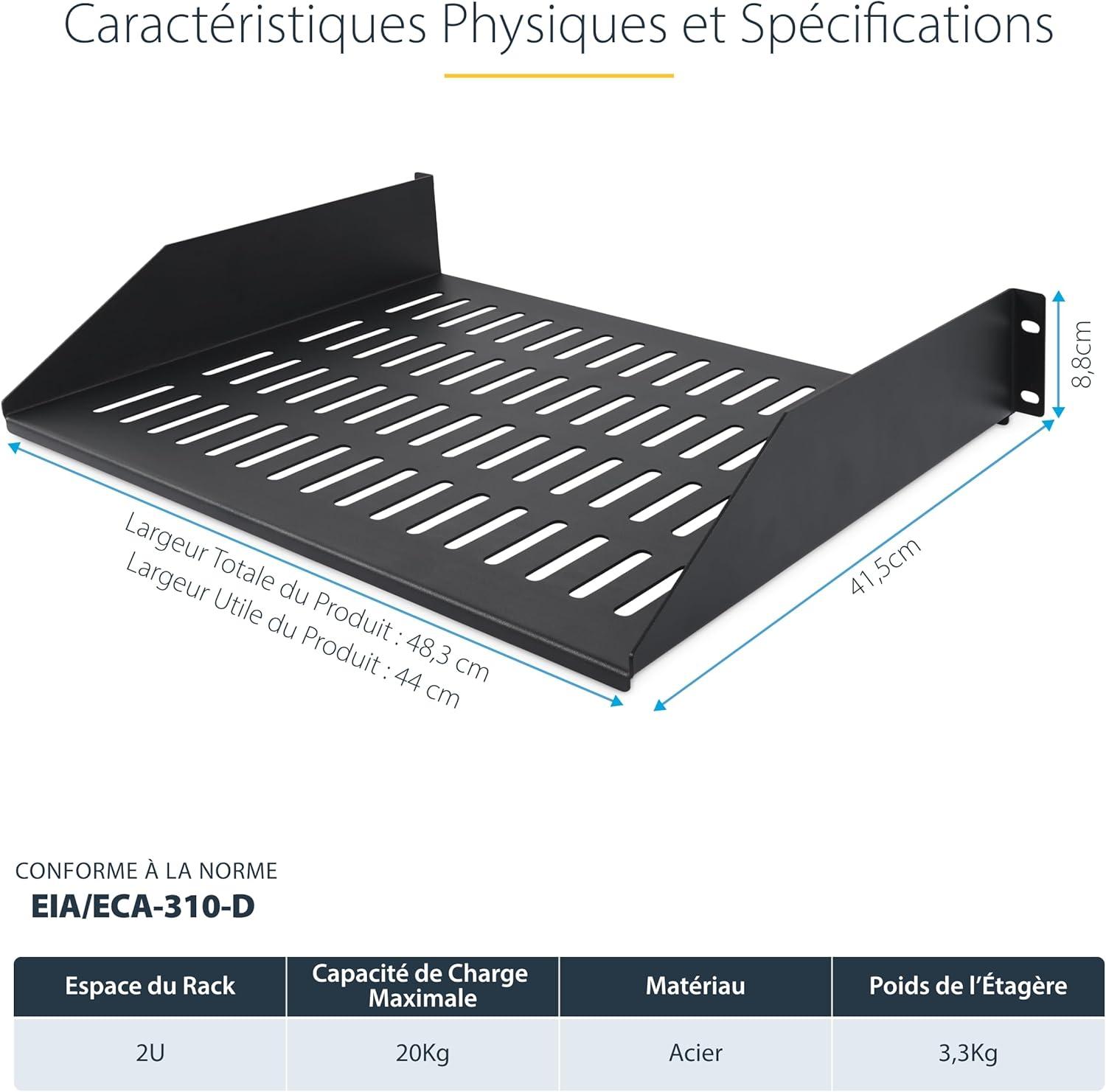 imageStarTechcom tagre 2U Ventile pour Rack Serveur Profondeur de Montage 415cm Plateau pour RackArmoire 19quot Max 20kg400 mm