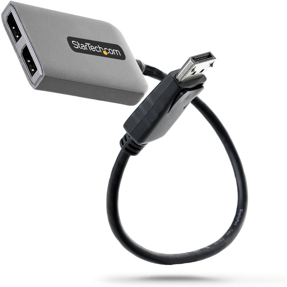 imageStarTechcom DisplayPort 14 Splitter for Two Monitors DP to 2x DP Adapter for Multiple Monitors MST Hub for PC 5K 60Hz Builtin ExtraLong Cable Windows Only MST14DP122DP2 x DP 14