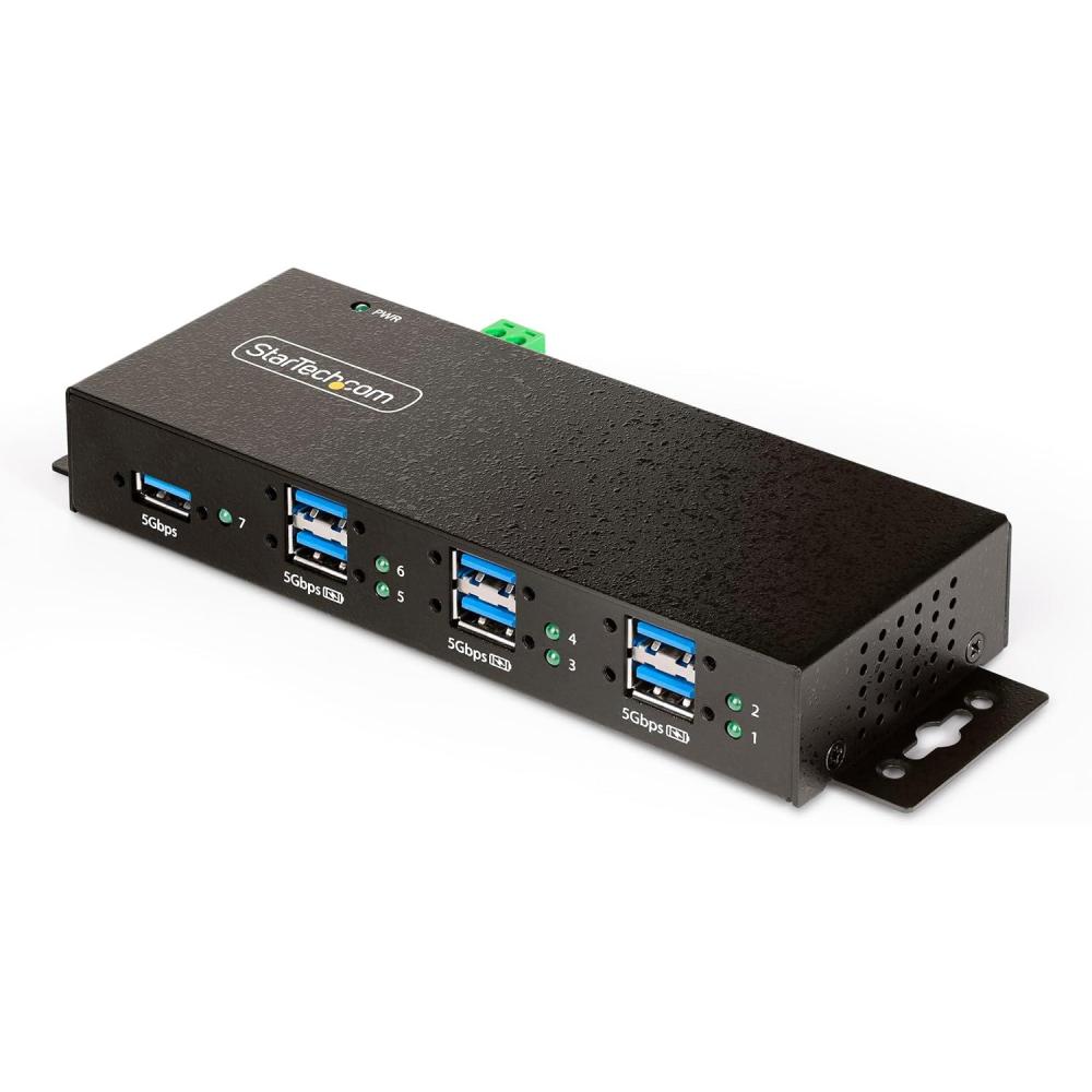imageStarTechcom Hub USB 30 7 Ports avec 7X USBA Botier Industriel en Mtal Hub USB 7 Ports Protection ESD Montage Mural sur Table ou sur Rail USB 303132 Gen 1 5Gbps 5G7AINDRMUSBAHUB