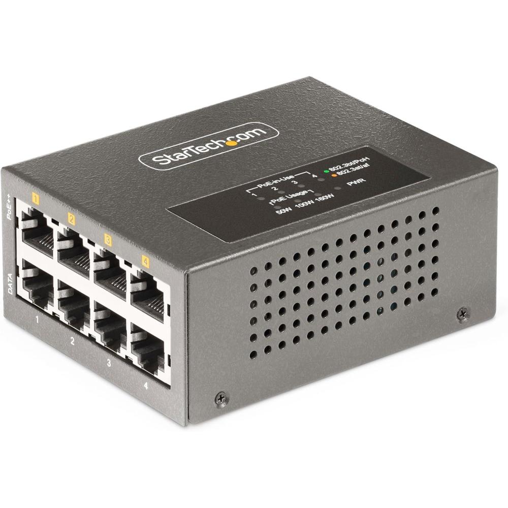imageStarTechcom Injecteur PoE MultiGigabit 4 Ports Ethernet 525G NBASET PoEPoEPoE 8023af8023at8023bt Montage MuralRail DIN Non Gr AS445CPOEINJECTOR