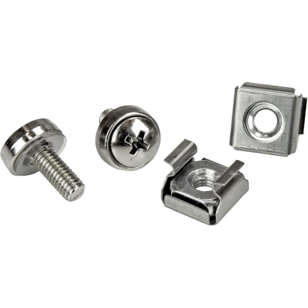 imageStarTechcom M6 Cage Nut M6 Screw Pack of 50 Cage Nuts and M6x12 Mounting Screws for Rack and Server Cabinet Black CABSCREWM6BSilver cage nuts