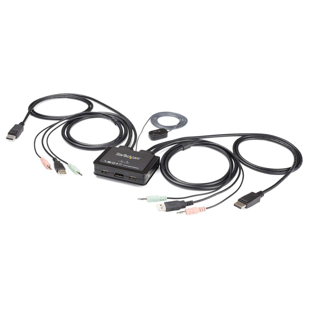 imageStarTechcom Switch KVM 2 Ports avec Cble DisplayPort 4K 60Hz Commutateur KVM DP avec Cbles Intgrs USBADPAudio de 15m Aliment par Bus Commutation Distance C2DD46UA2CBLKVMSortie 1 x DP