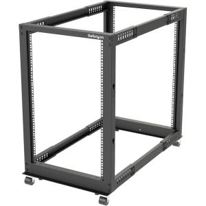 StarTech.com 42U 4 Post Mobile Server Rack, 19&Prime; Network Rack, Adjustable Depth Rolling Rack for PC/AV/Data/IT – Casters, Leveling Feet or Floor Mount (4POSTRACK42)(18U)