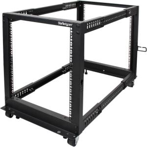 StarTech.com 42U 4 Post Mobile Server Rack, 19&Prime; Network Rack, Adjustable Depth Rolling Rack for PC/AV/Data/IT – Casters, Leveling Feet or Floor Mount (4POSTRACK42)(12U)