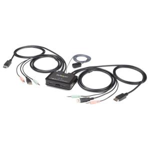 StarTech.com Switch KVM à 2 Ports avec Câble DisplayPort, 4K 60Hz – Commutateur KVM DP avec Câbles Intégrés USB-A/DP/Audio de 1,5m, Alimenté par Bus, Commutation à Distance (C2-DD46-UA2-CBL-KVM)([Sortie] 1 x DP)