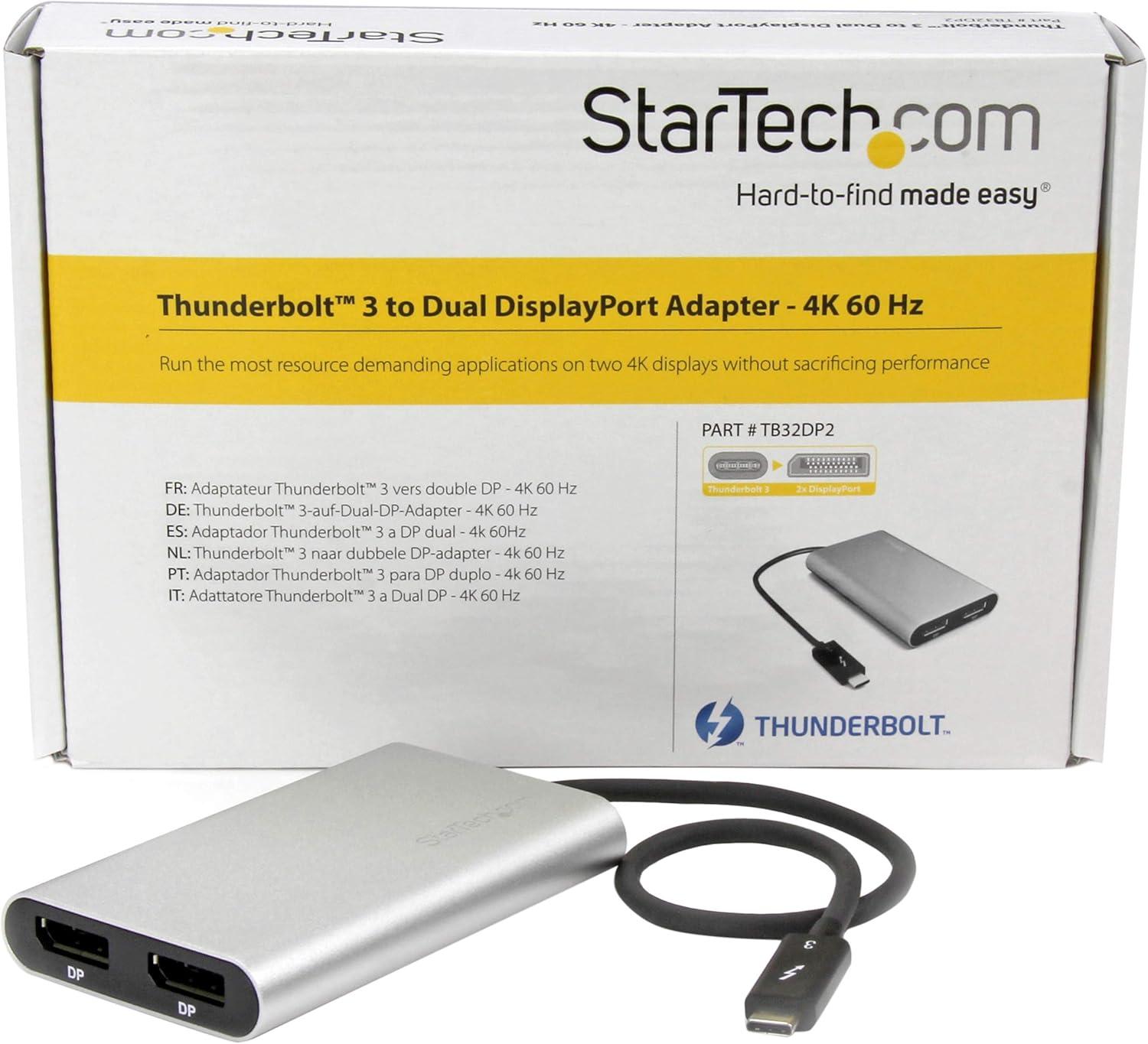 imageAdaptateur Thunderbolt 3 vers Double DisplayPort DP 4K 60 Hz Compatible Windows Uniquement Adaptateur dcran Vido Thunderbolt 3 vers Double DisplayPort USB Type C vers Double DP TB32DP2